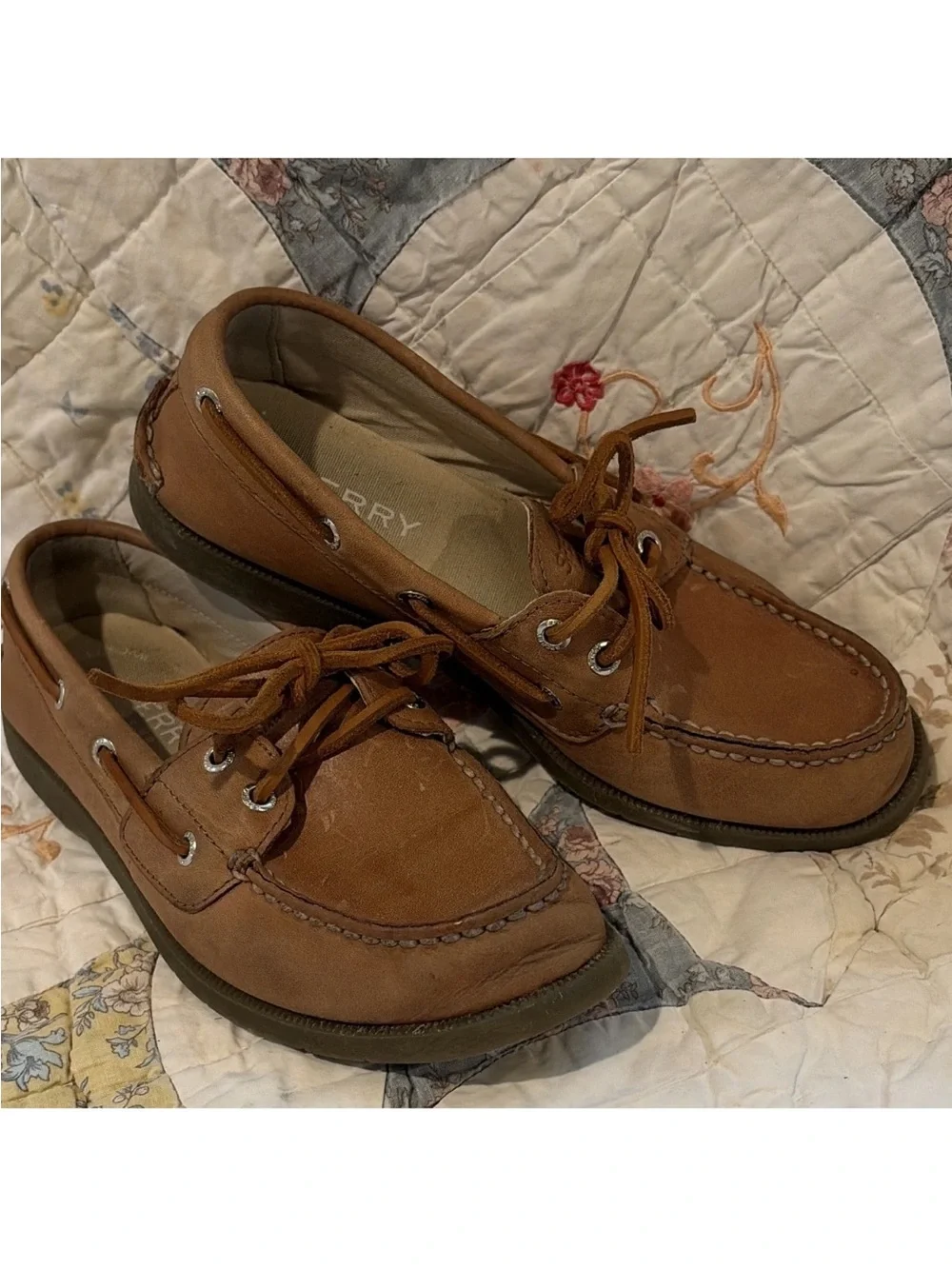 Sperry Brown Leather Boat Shoes US 5.5 Lace-Up Round Toe Rubber Sole